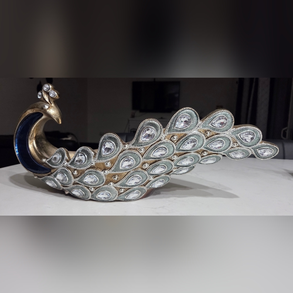 Elegant Gold and Silver Peacock Figurine